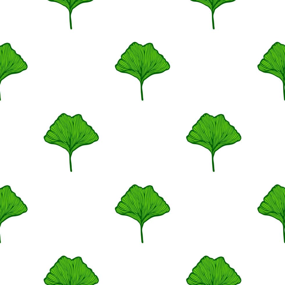 Seamless pattern engraved leaves Ginkgo Biloba. Vintage background botanical with foliage in hand drawn style. vector