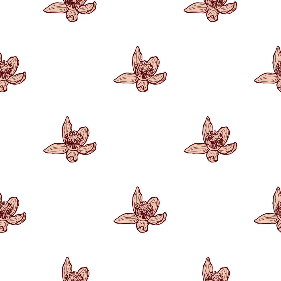 Seamless pattern engraved flower. Vintage background floral in hand drawn style. Spring flowers sketch. vector