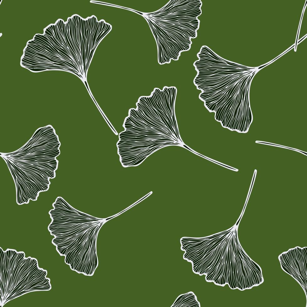 Seamless pattern engraved leaves Ginkgo Biloba. Vintage background botanical with foliage in hand drawn style. vector