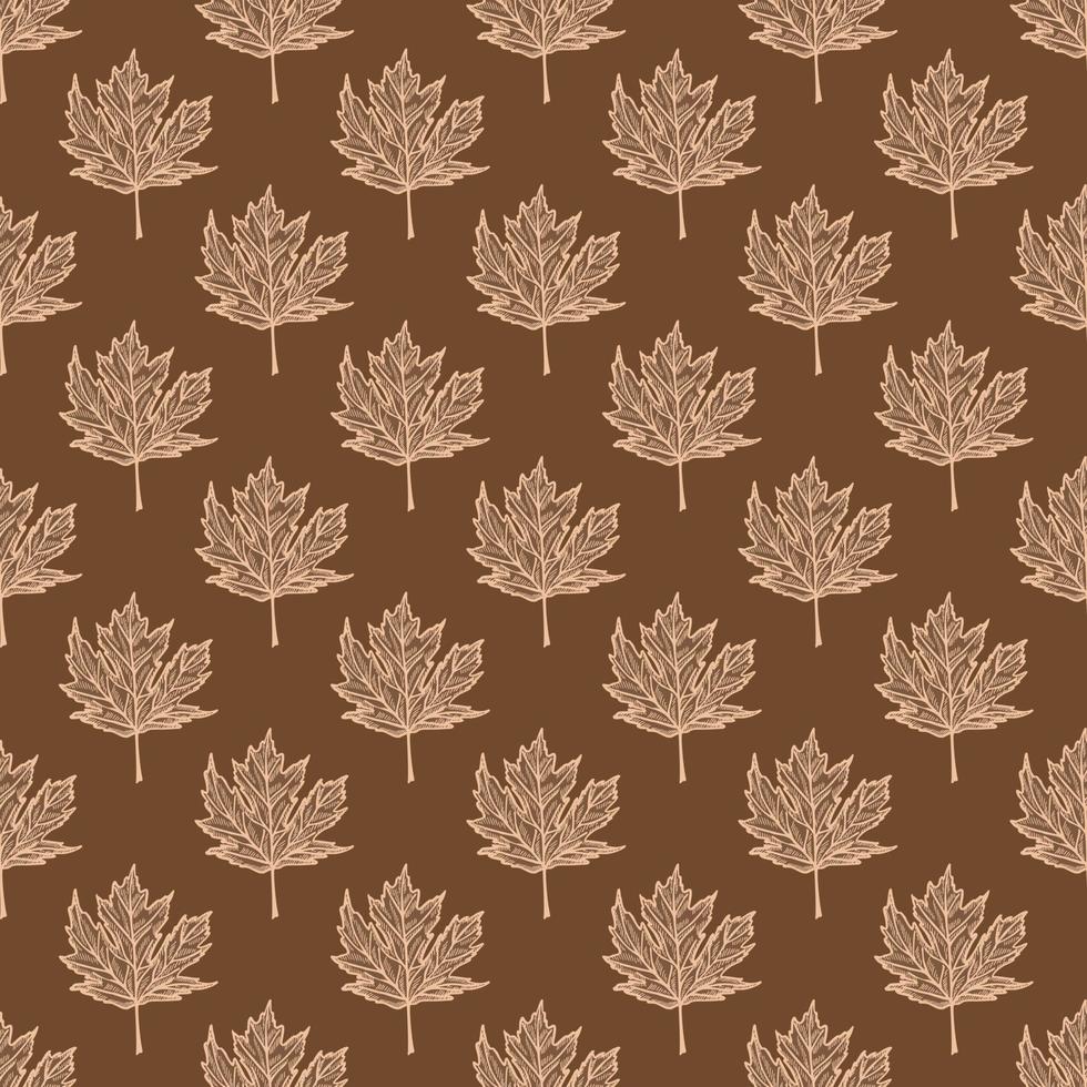 Leaves maple canadian engraved seamless pattern. Vintage background botanical with foliage in hand drawn style. vector