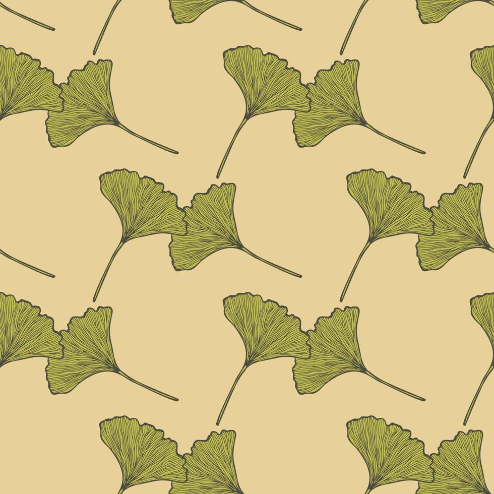 Seamless pattern engraved leaves Ginkgo Biloba. Vintage background botanical with foliage in hand drawn style. vector