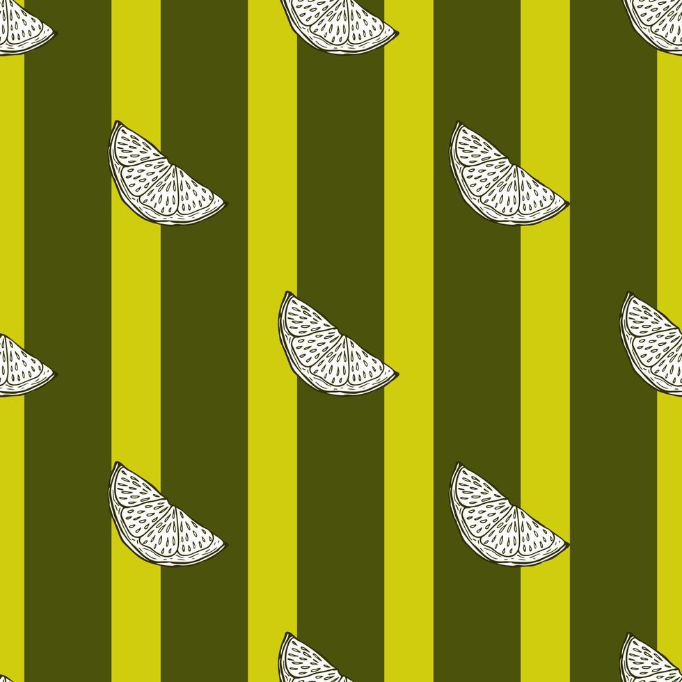 Seamless pattern engraved slice lemon. Vintage background piece lemon or lime in hand drawn style. vector