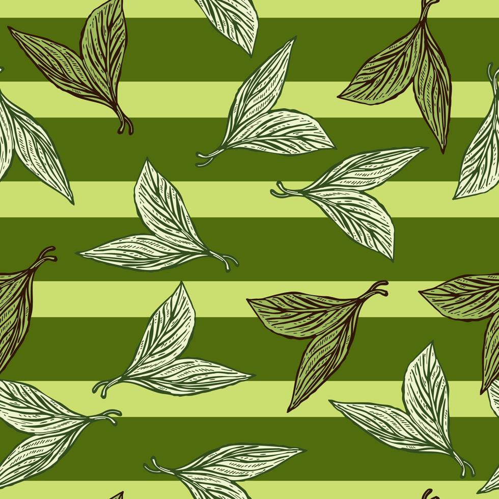 Seamless pattern engraved leaves. Vintage background of tea leaf in hand drawn style. vector