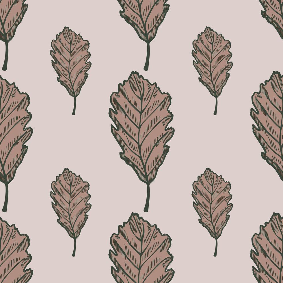 Leaves oak engraved seamless pattern. Vintage background botanical with forest foliage in hand drawn style. vector