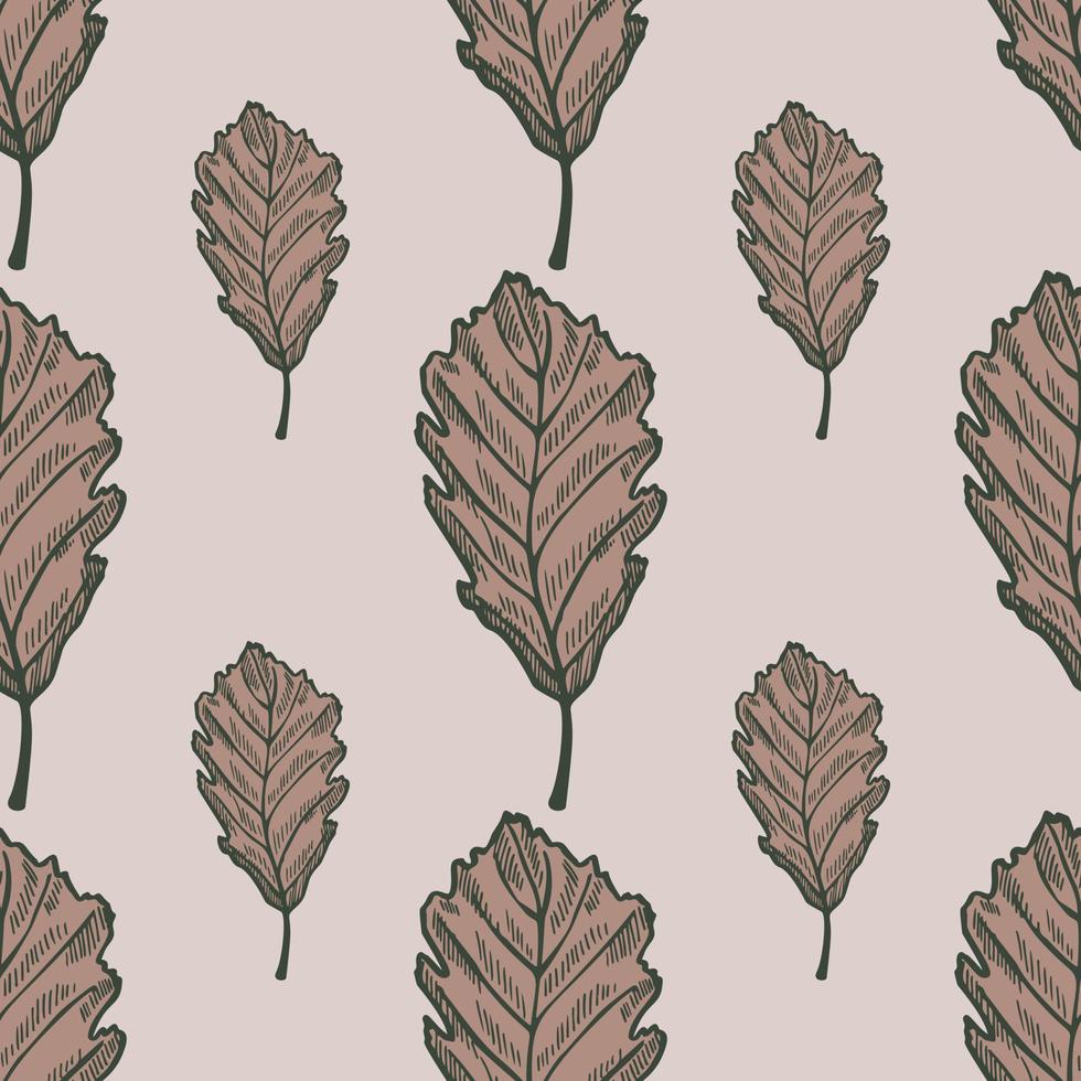 Leaves oak engraved seamless pattern. Vintage background botanical with forest foliage in hand drawn style. vector