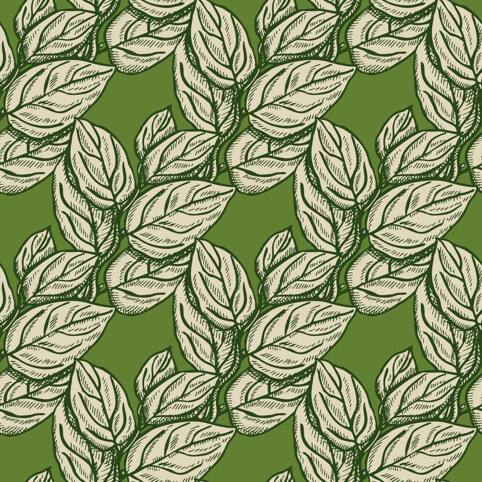 Seamless pattern engraved tree branches. Vintage background summer twigs in hand drawn style. vector