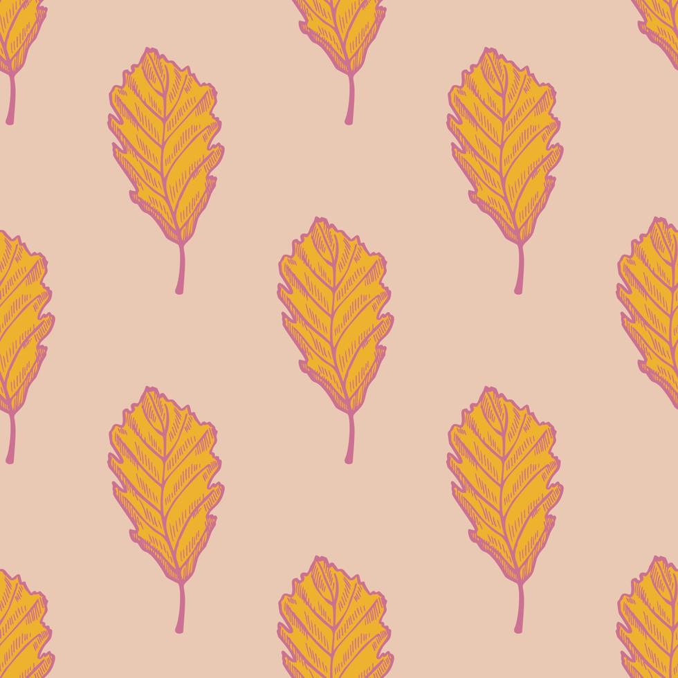 Leaves oak engraved seamless pattern. Vintage background botanical with forest foliage in hand drawn style. vector