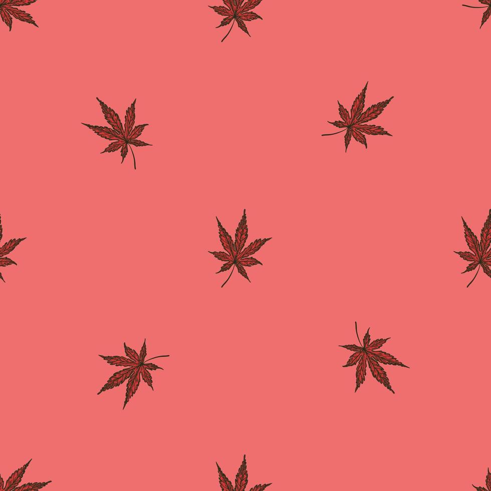 Leaves cannabis engraved seamless pattern. Retro background botanical with leaf marijuana in hand drawn style. vector