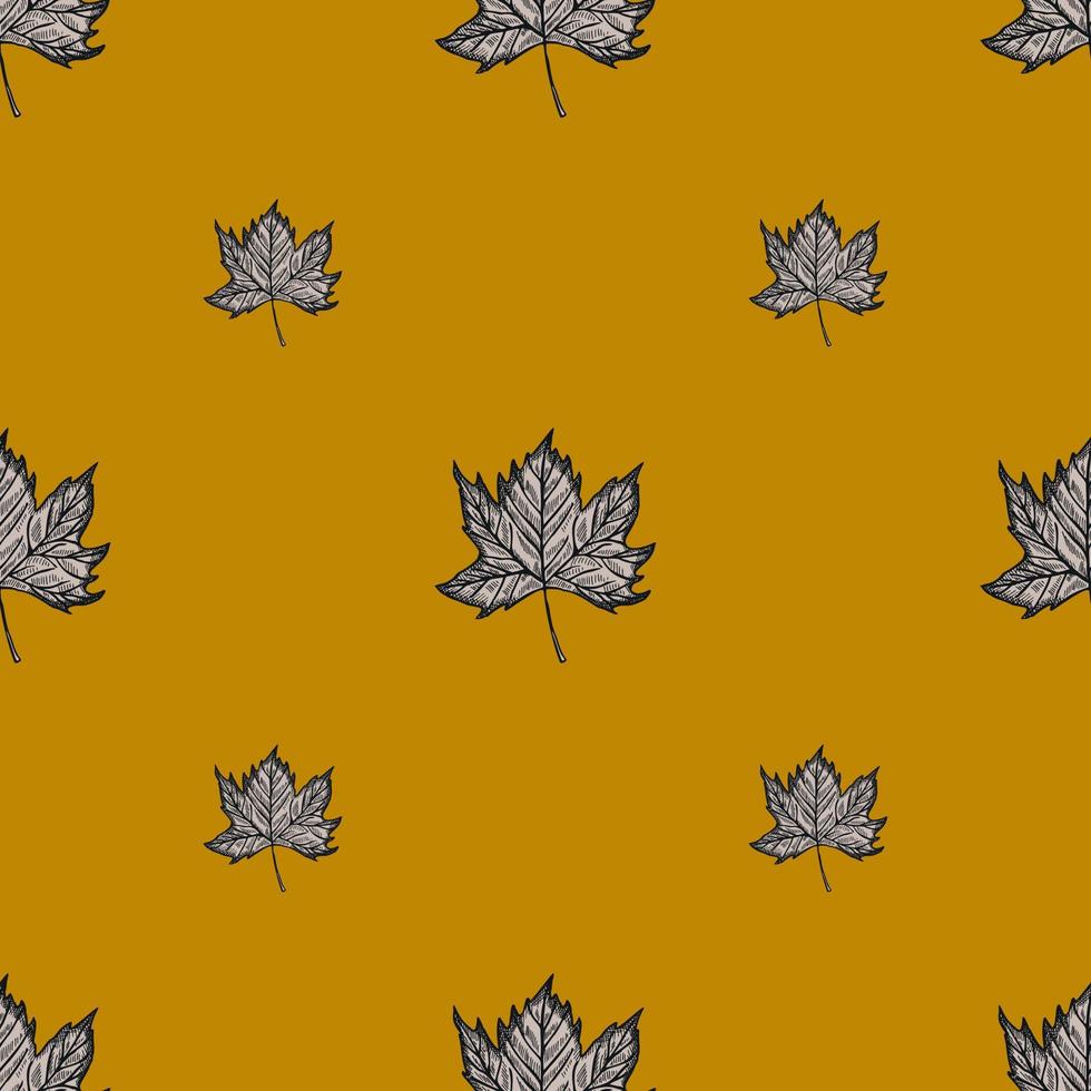 Leaves maple engraved seamless pattern. Vintage background botanical with canadian foliage in hand drawn style. vector