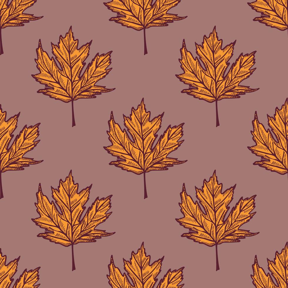 Leaves maple canadian engraved seamless pattern. Vintage background botanical with foliage in hand drawn style. vector