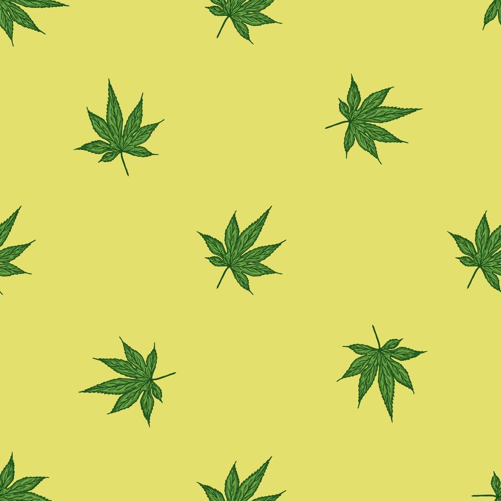 Leaves maple canadian engraved seamless pattern. Vintage background botanical leaf cannabis in hand drawn style. vector
