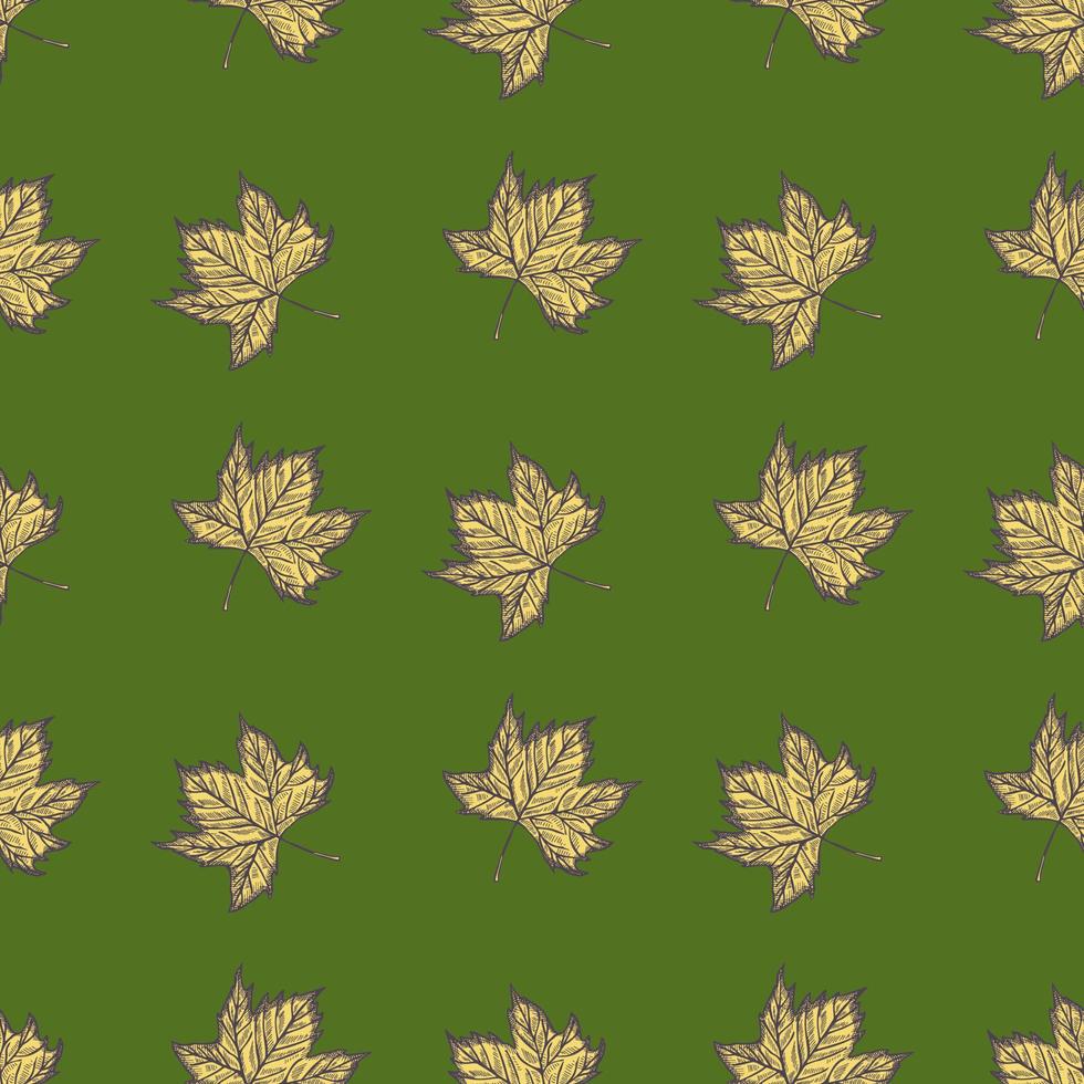 Leaves maple engraved seamless pattern. Vintage background botanical with canadian foliage in hand drawn style. vector