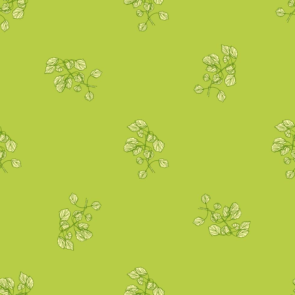 Seamless pattern engraved tree branches. Vintage background summer twigs in hand drawn style. vector