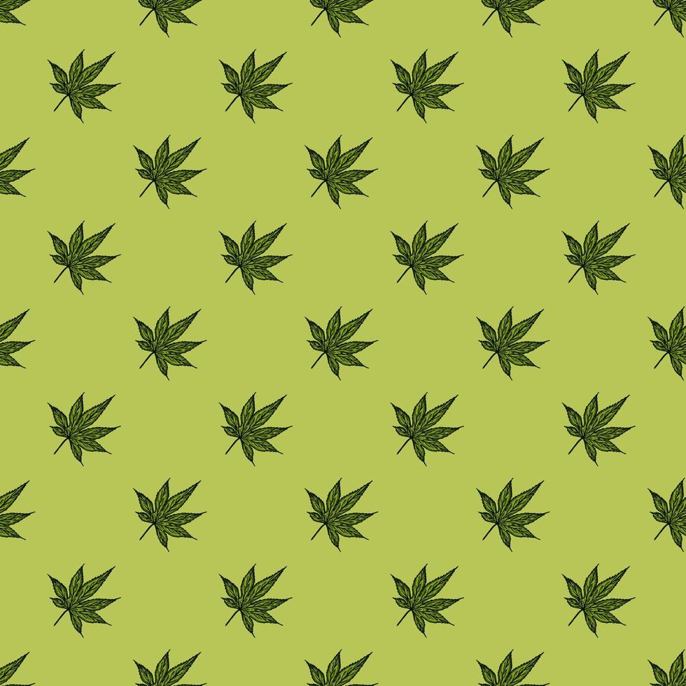 Leaves maple canadian engraved seamless pattern. Vintage background botanical leaf cannabis in hand drawn style. vector