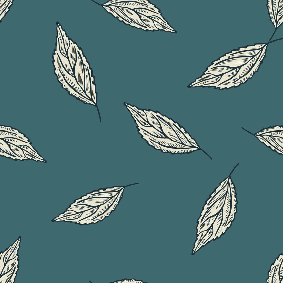 Seamless pattern engraved tree leaves. Vintage background botanical with foliage in hand drawn style. vector