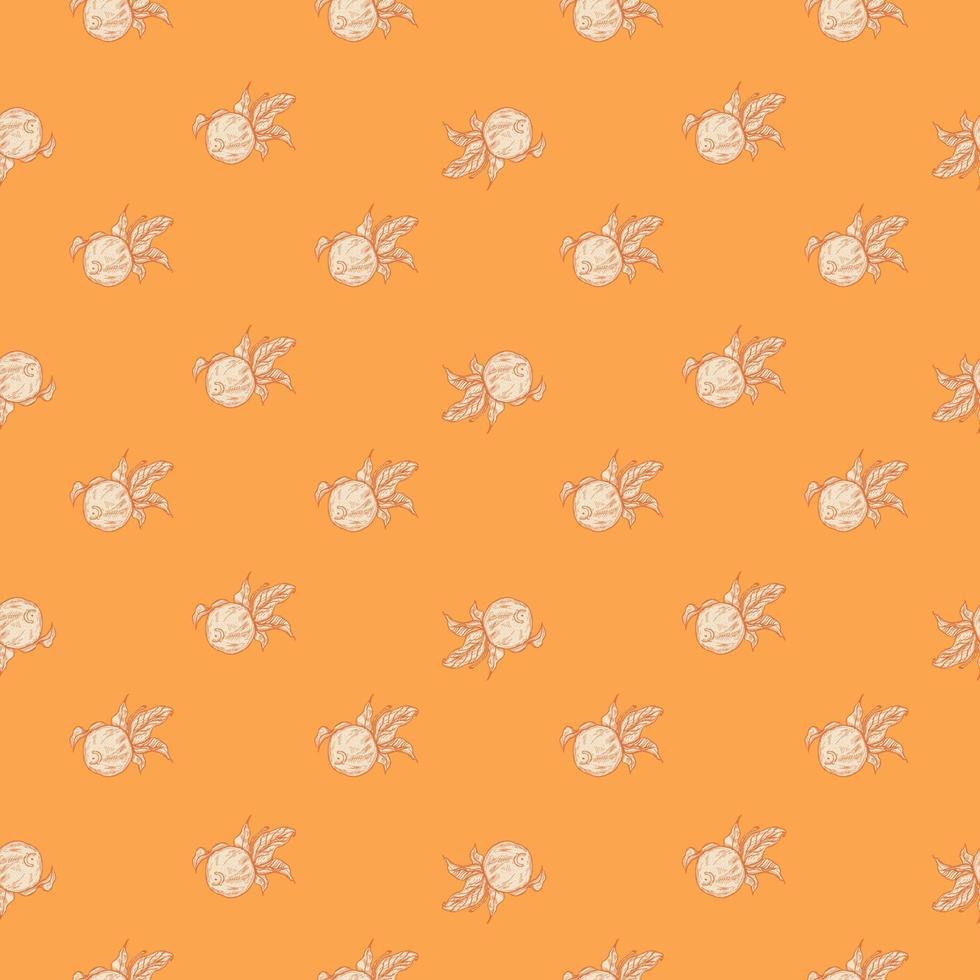 Seamless pattern engraved lemon on twig with leaves. Vintage background citrus fruit on branch in hand drawn style. vector