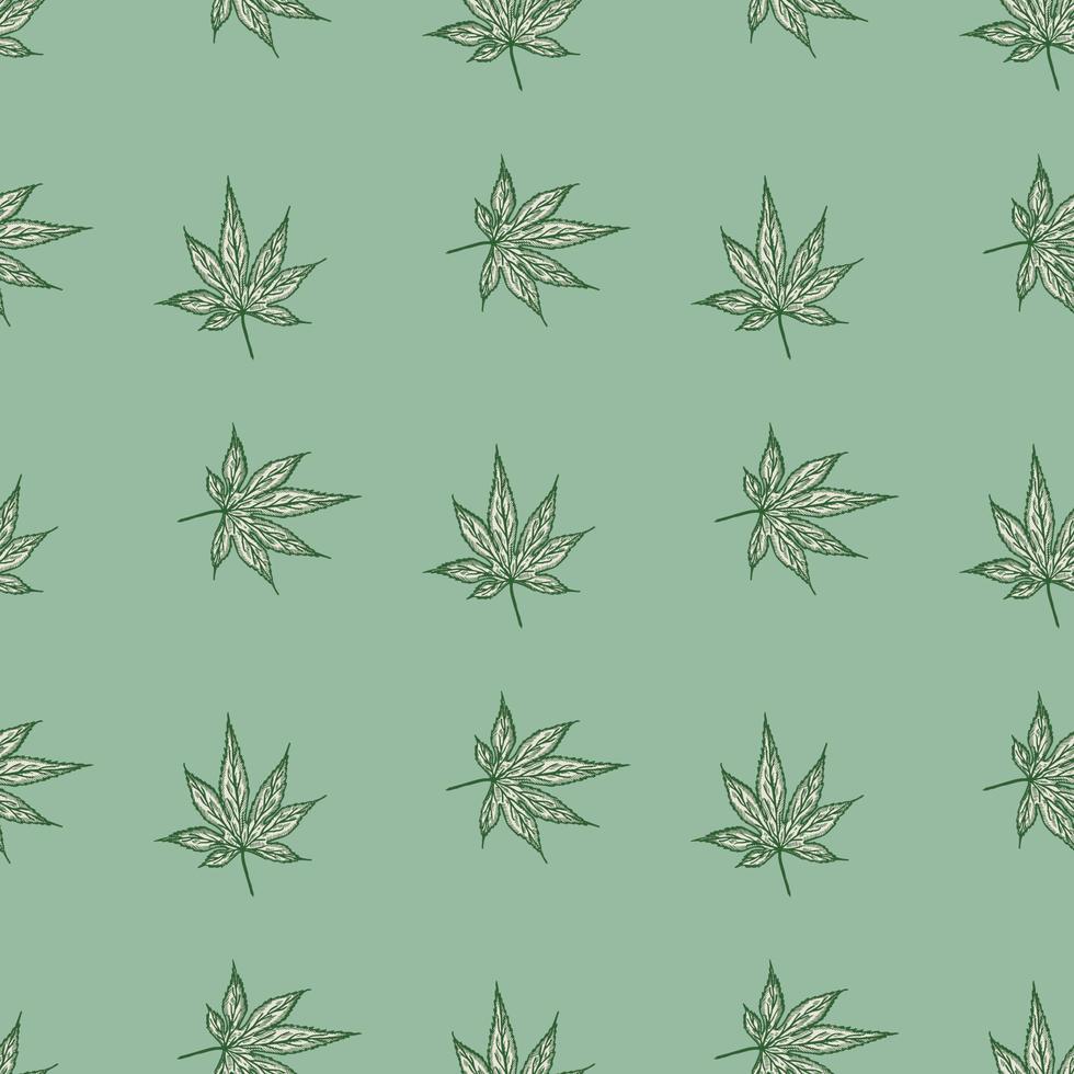 Leaves maple canadian engraved seamless pattern. Vintage background botanical leaf cannabis in hand drawn style. vector