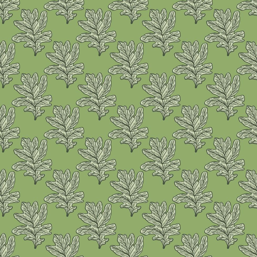 Leaves oak engraved seamless pattern. Retro background botanical with forest foliage in hand drawn style. vector
