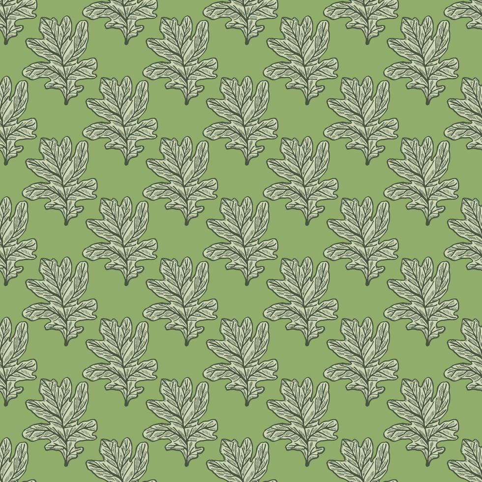 Leaves oak engraved seamless pattern. Retro background botanical with forest foliage in hand drawn style. vector