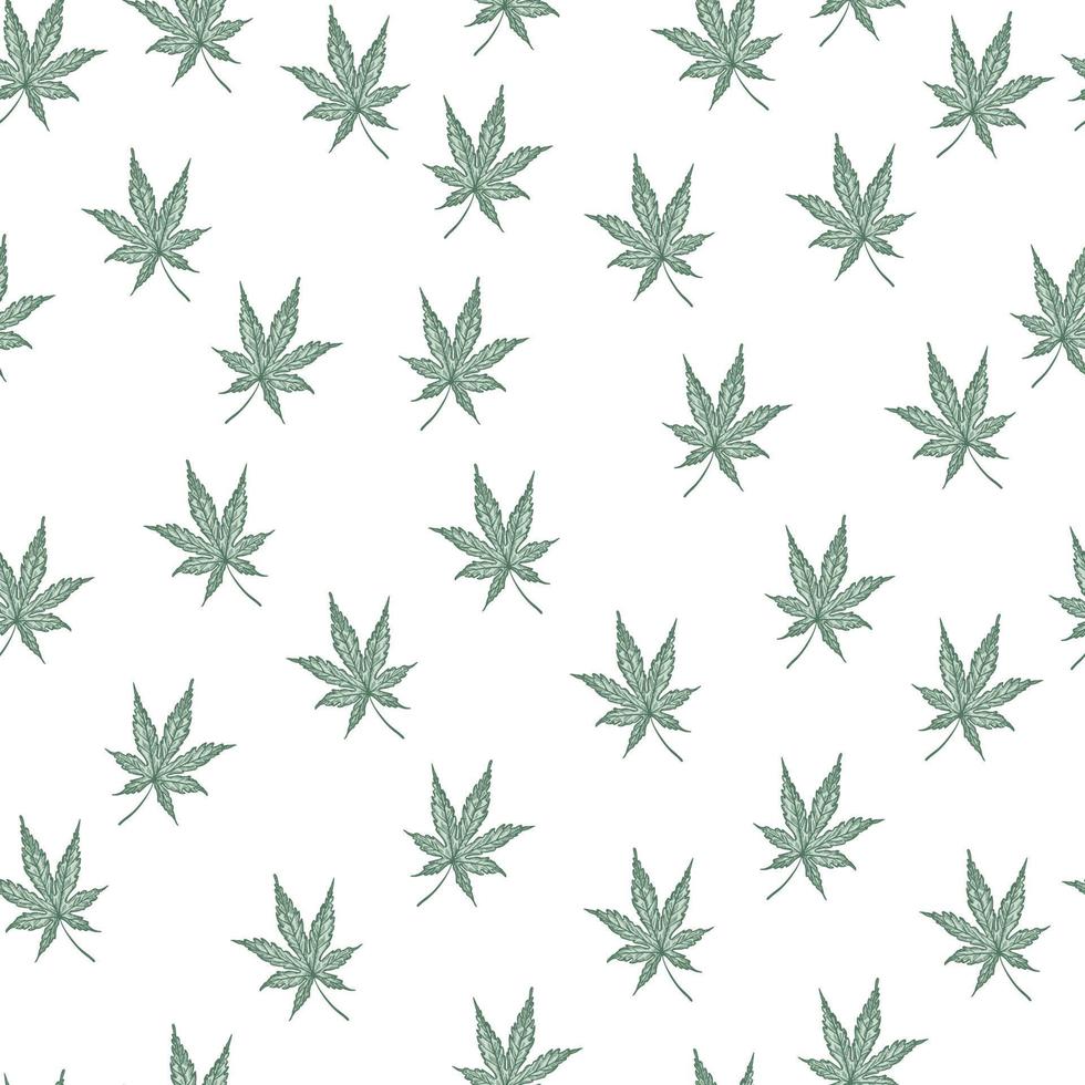 Leaves cannabis engraved seamless pattern. Retro background botanical with leaf marijuana in hand drawn style. vector