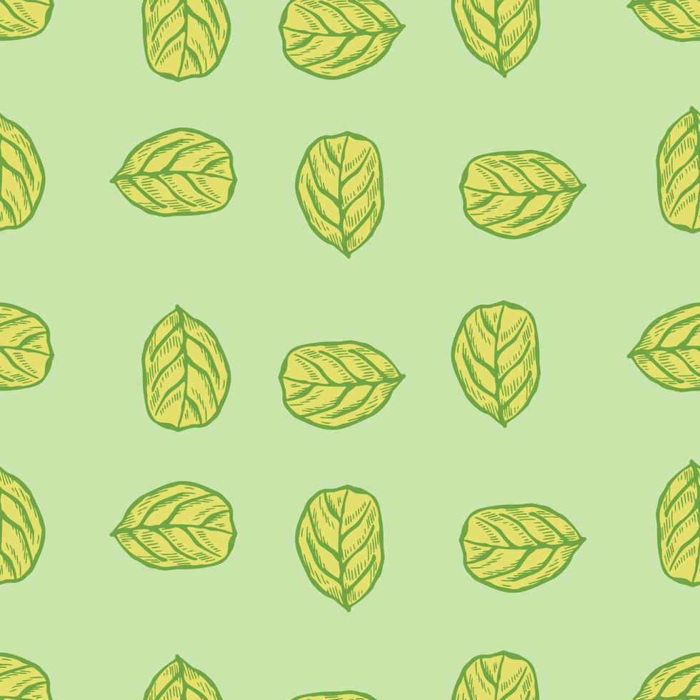 Seamless pattern engraved tree leaves. Vintage background botanical with foliage in hand drawn style. vector