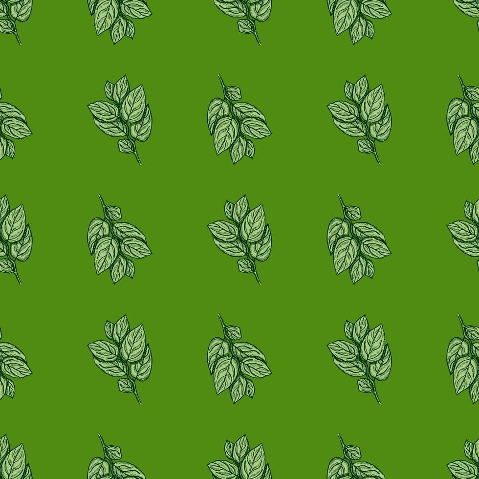 Seamless pattern engraved tree branches. Vintage background summer twigs in hand drawn style. vector