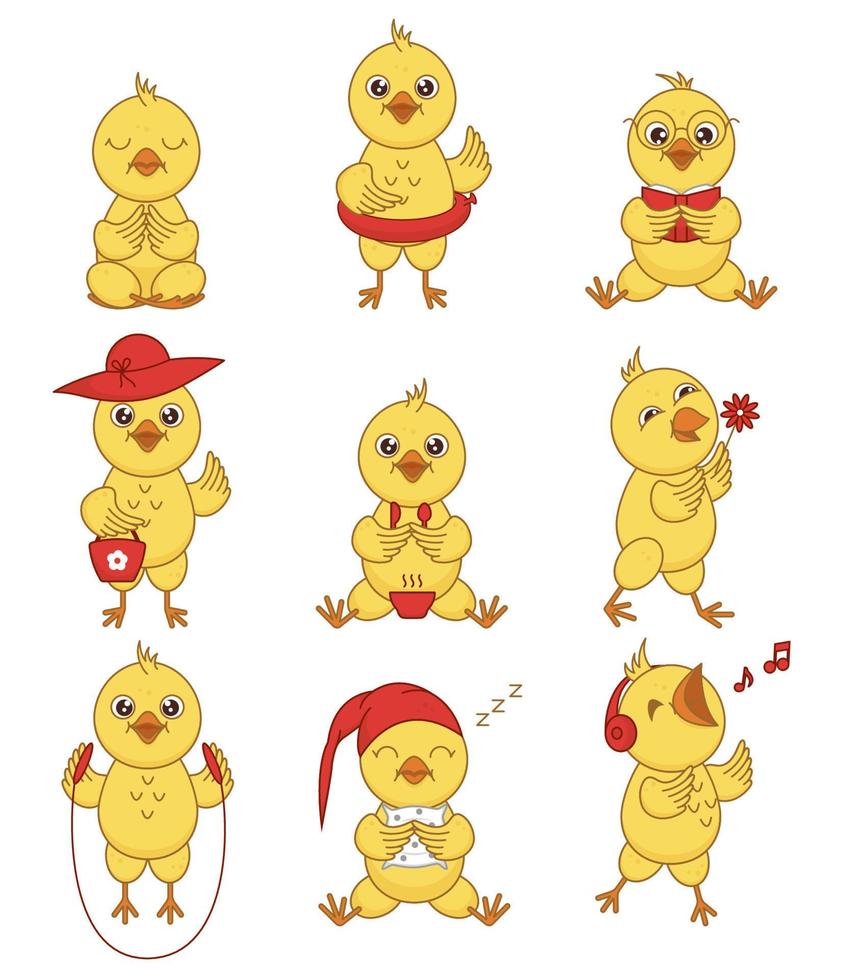 vector set of cute chicks in different poses
