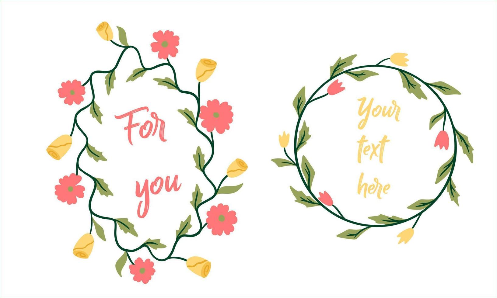 Set of frames from leaves and flowers for text. vector