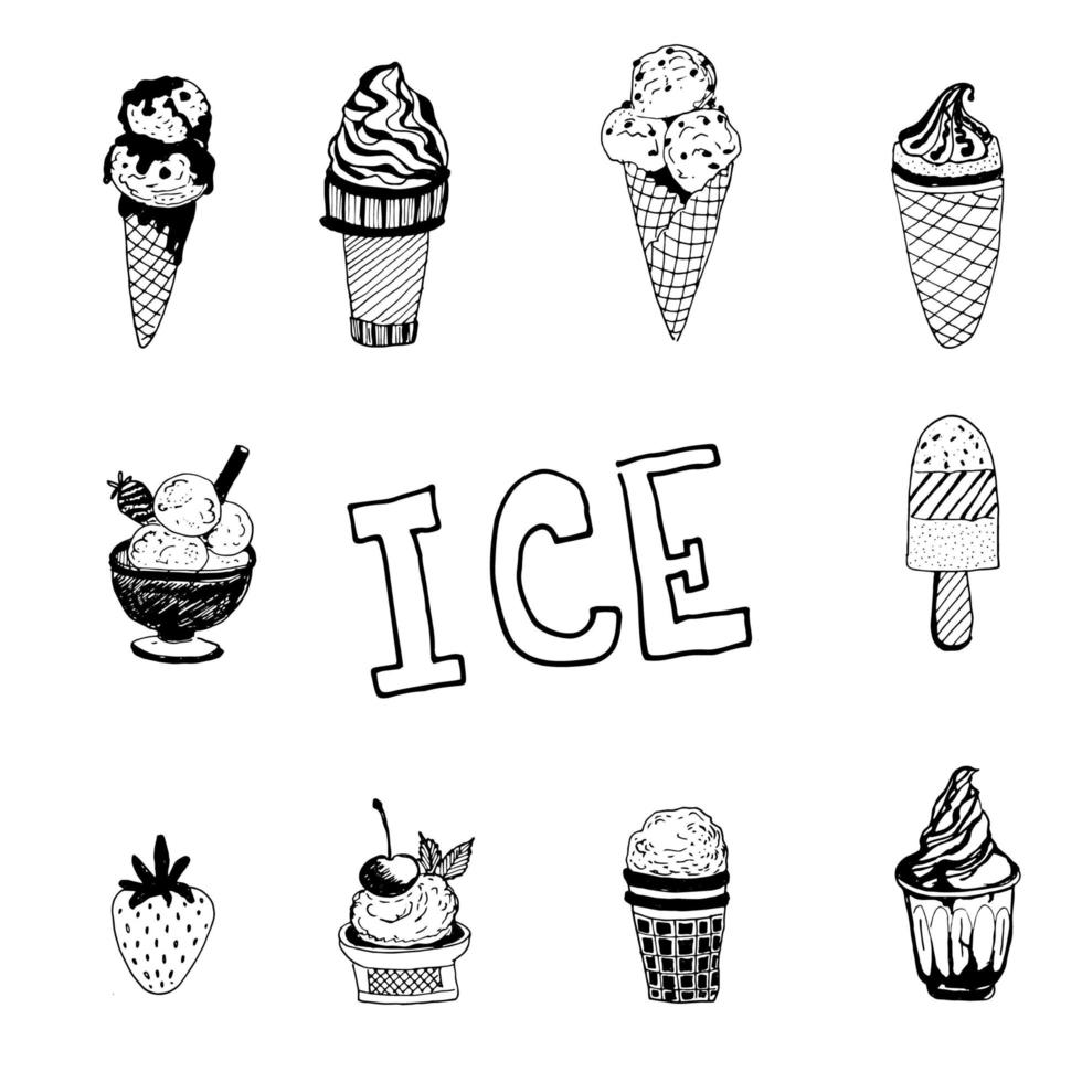 vector set of doodles of the ice cream variety copy