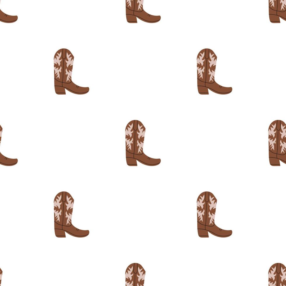 Cowboy boots with ornament seamless pattern. Wild west theme. Hand drawn colored trendy vector illustration on white background