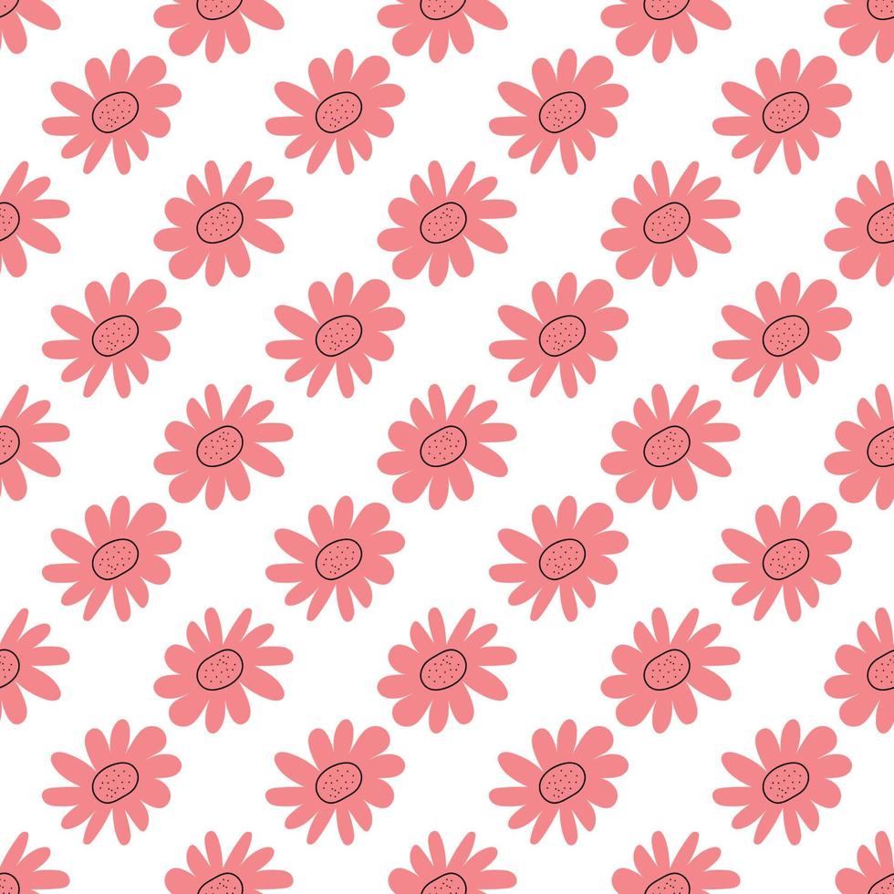 Floral seamless vector pattern with flowers. Spring flora. Simple hand-drawn kids style. Pretty ditsy for fabric, textile, wallpaper. Digital paper in white background