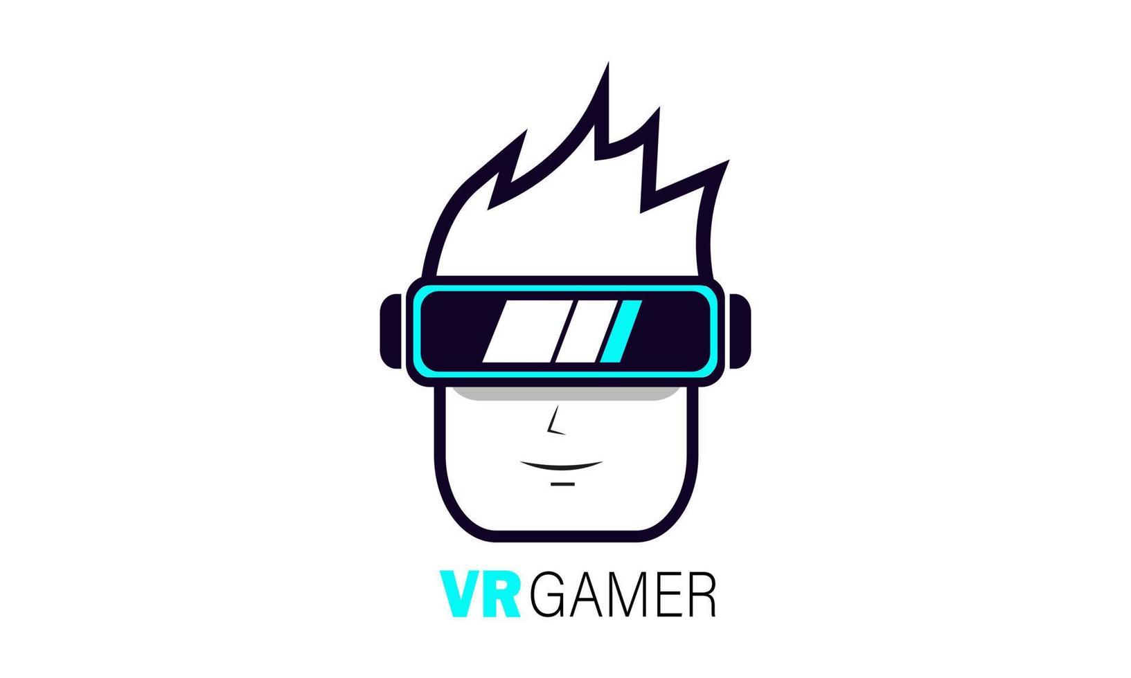 vr game logo icon vector, genial para juegos, logo de un hombre con un casco vr jugando videojuegos. ilustración vectorial negro vector
