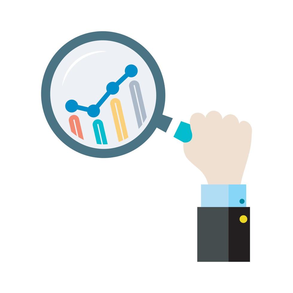 Hand holding the magnifying glass and candlestick chart vector