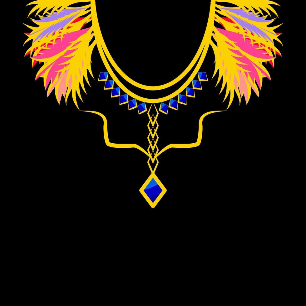 Geometric Ethnic necklace, neckline embroidery colorful traditional pattern design for woman clothing, jewelry, collar shirts, T-shirt. vector