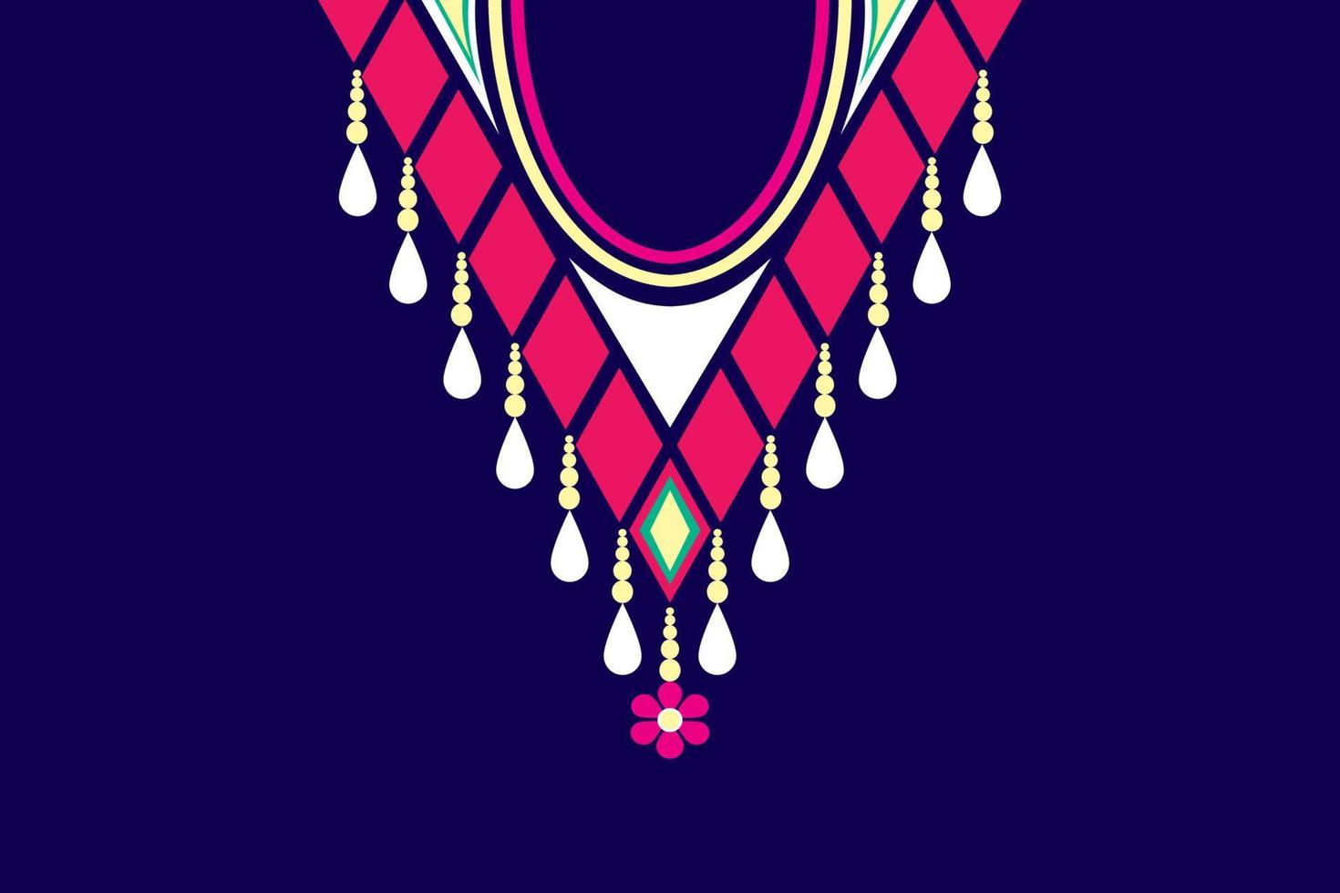 collar étnico geométrico, patrón tradicional colorido bordado en el cuello con diseño de gemas para ropa de mujer, joyería, camisas de cuello. vector