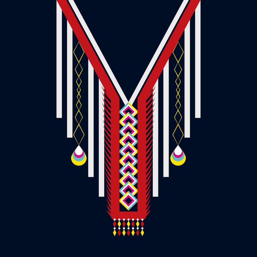 Geometric Ethnic necklace, neckline embroidery colorful traditional pattern design for woman clothing, jewelry, collar shirts, T-shirt. vector