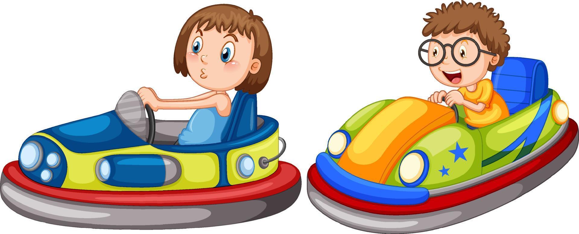 Kids riding bumper cars cartoon design vector