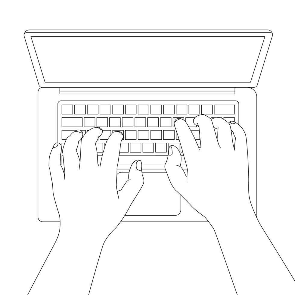 Hands typing on laptop outline vector