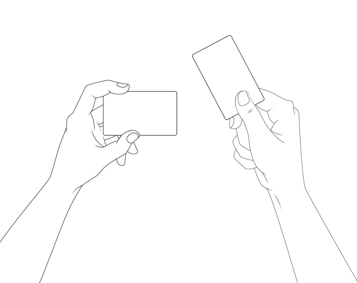 Hand holding Blank card Outline Mock up vector
