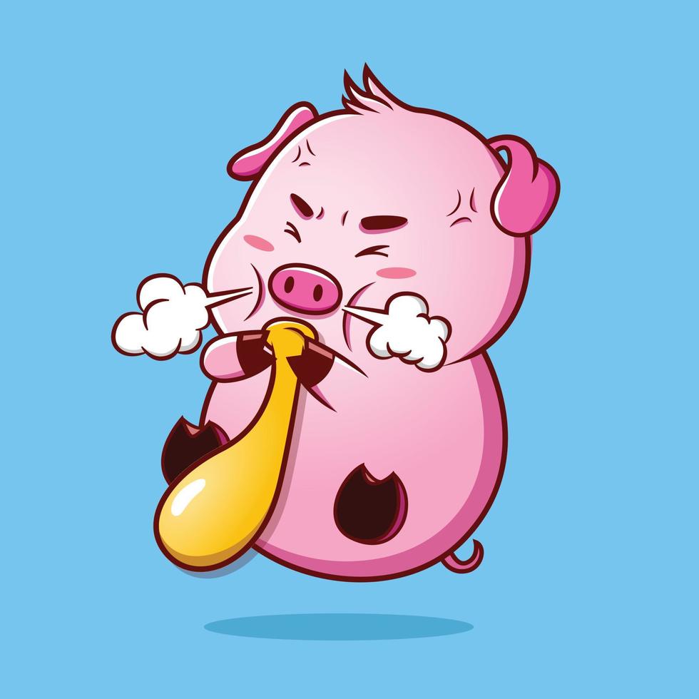 Funny pig blowing balloons Art and Illustration vector