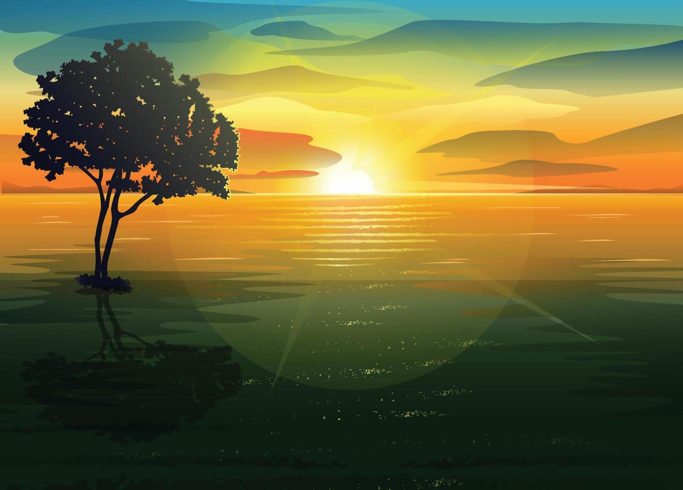 Lonely mangrove tree art illustration vector