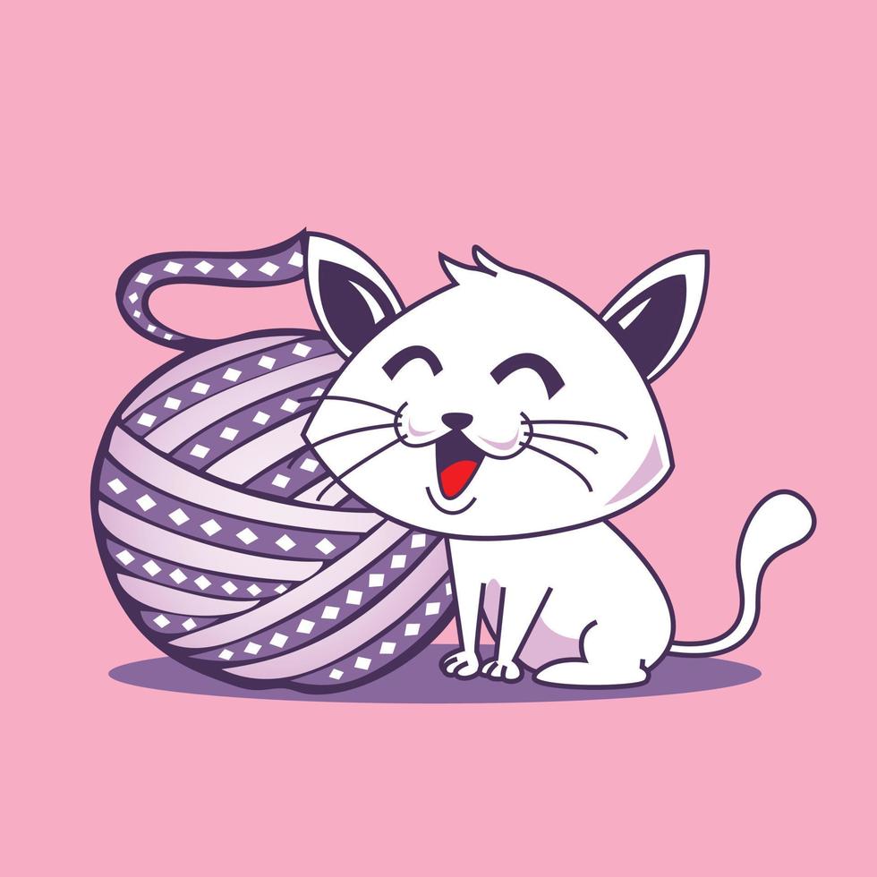 Cat with yarn ball Art and Illustration vector