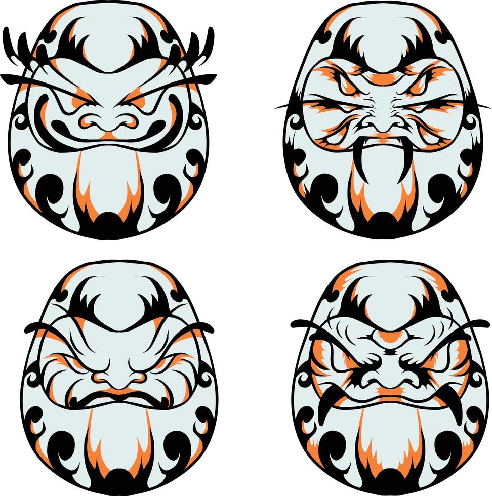 bundle daruma myth from japanese artwork vector illustration