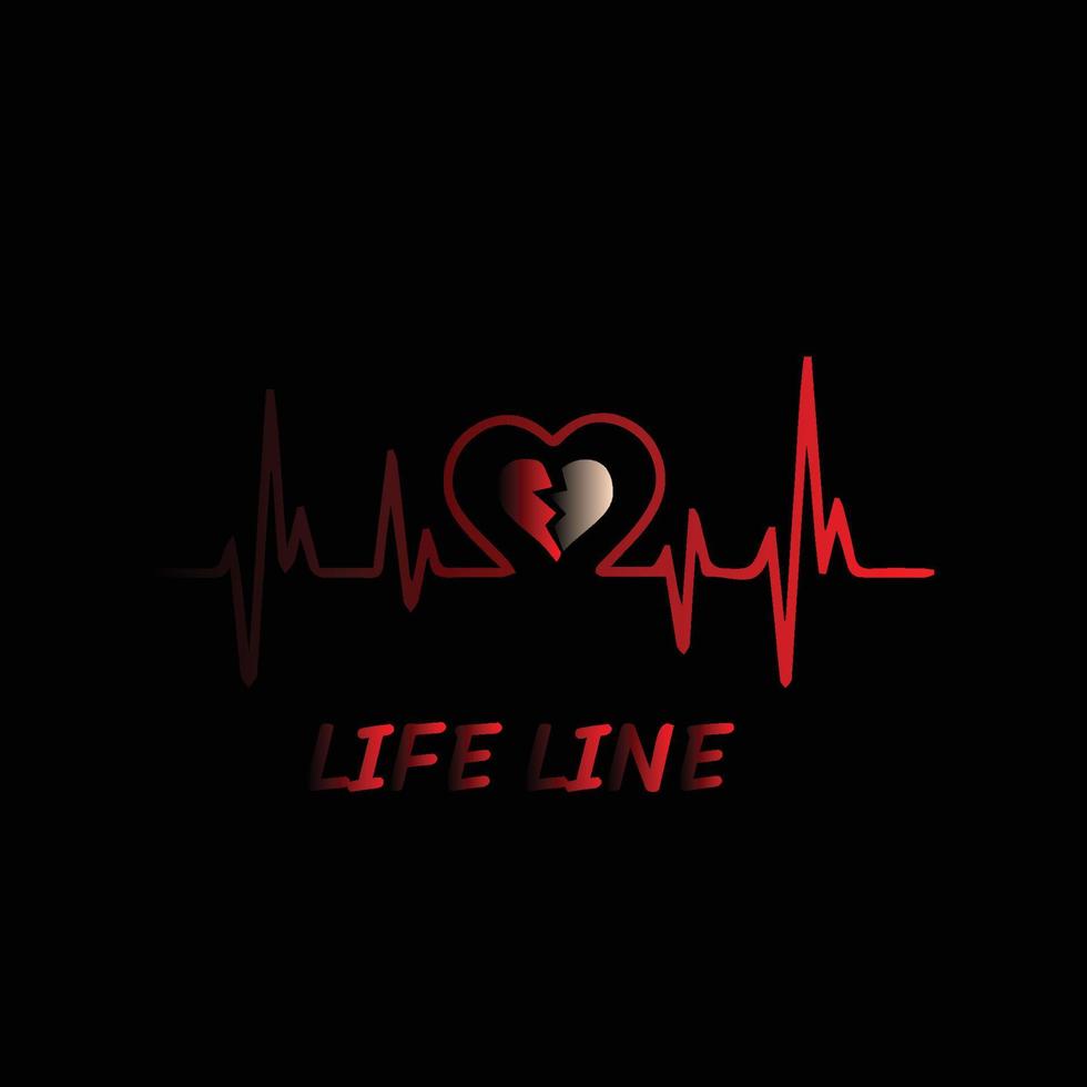 life line heart broken beat vector