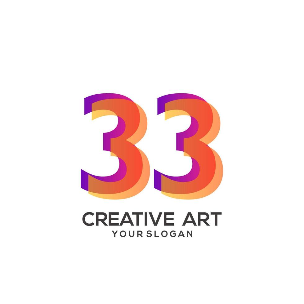 Diseño degradado de logotipo de 33 números colorido vector