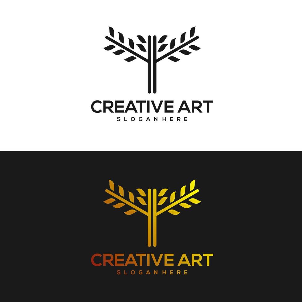 hoja tres logo vintage natural vector