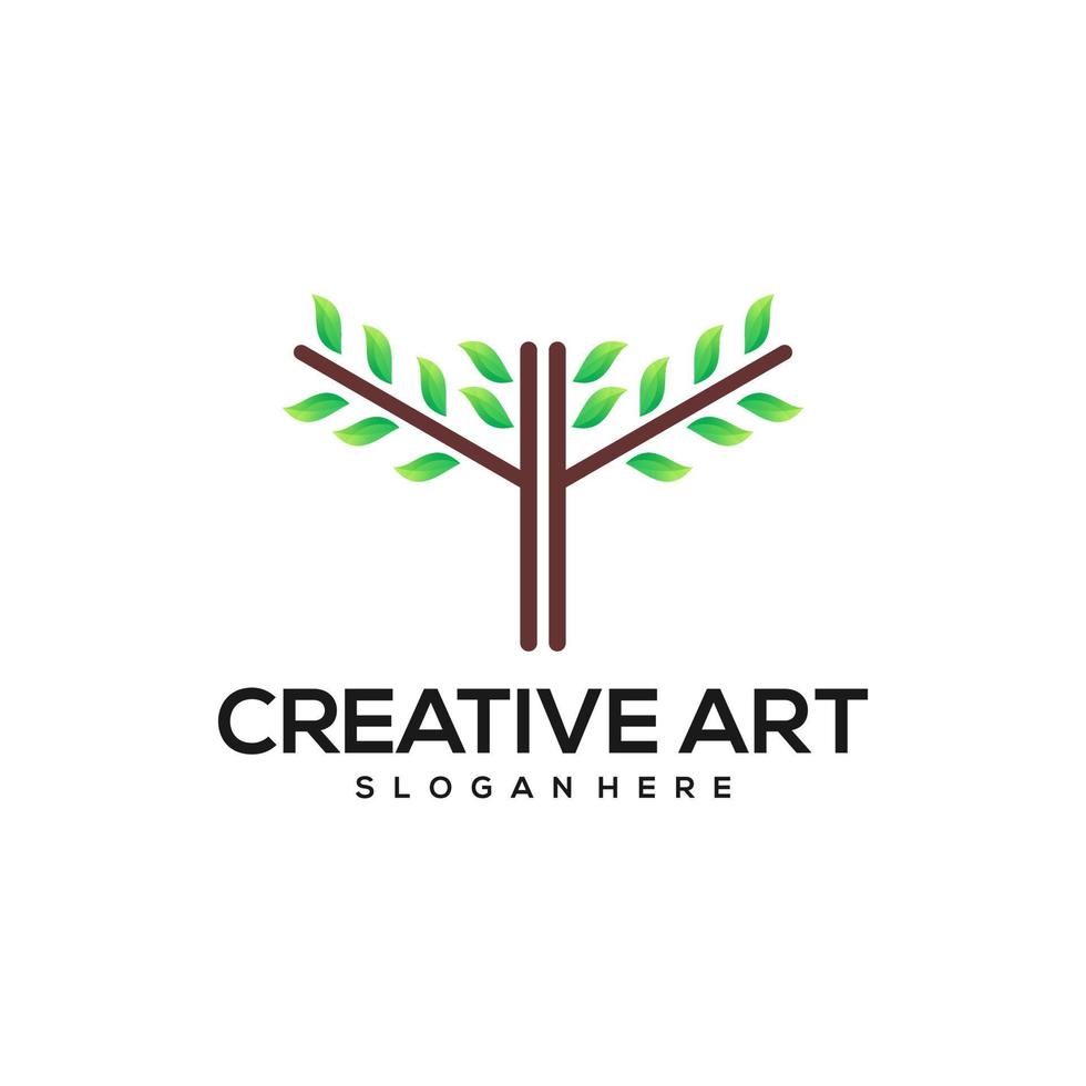 Leaf three logo gradient natural green vector