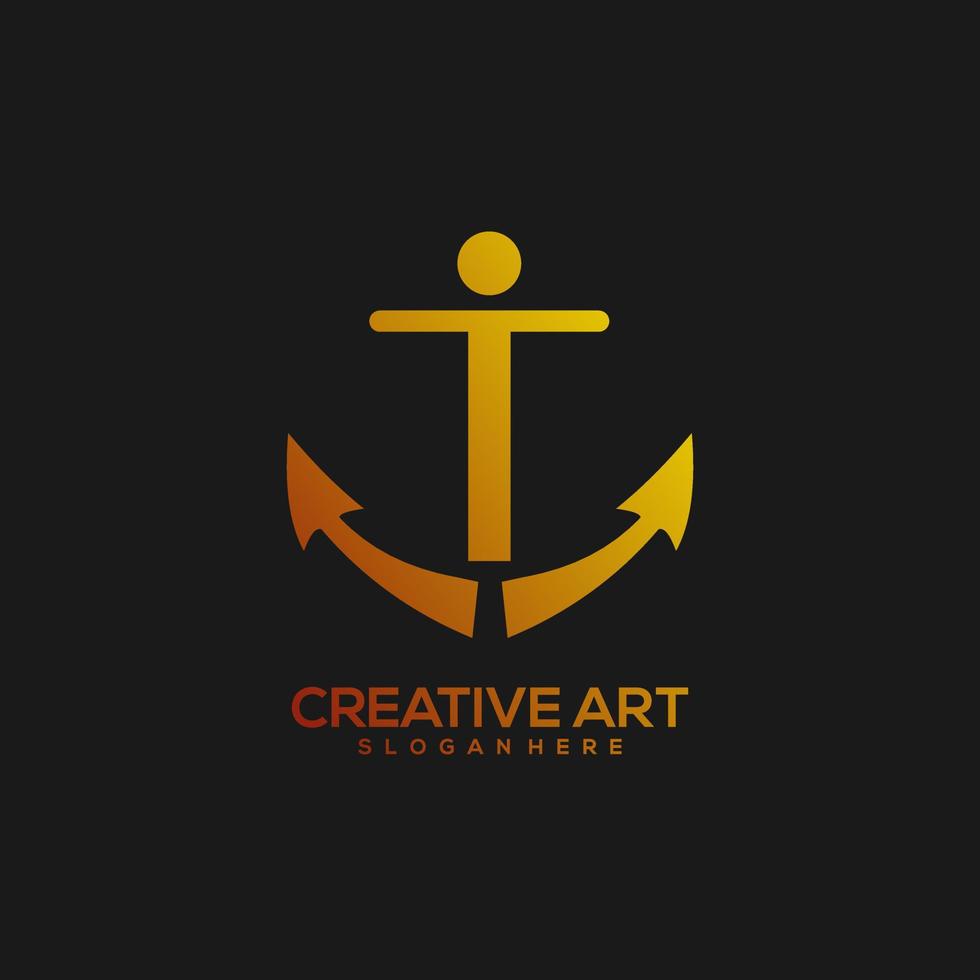 Anchor logo gradient vintage design vector