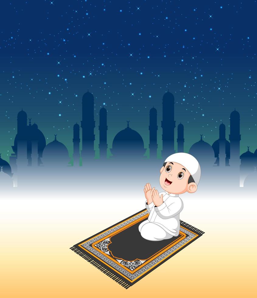 the boy is using the white clothes are praying under the blue sky vector