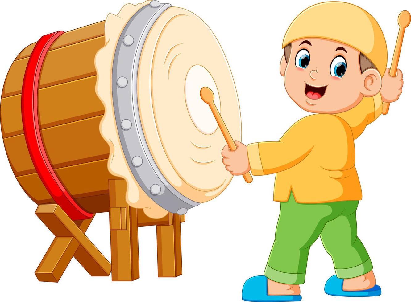 A boy playing bedug cartoon vector